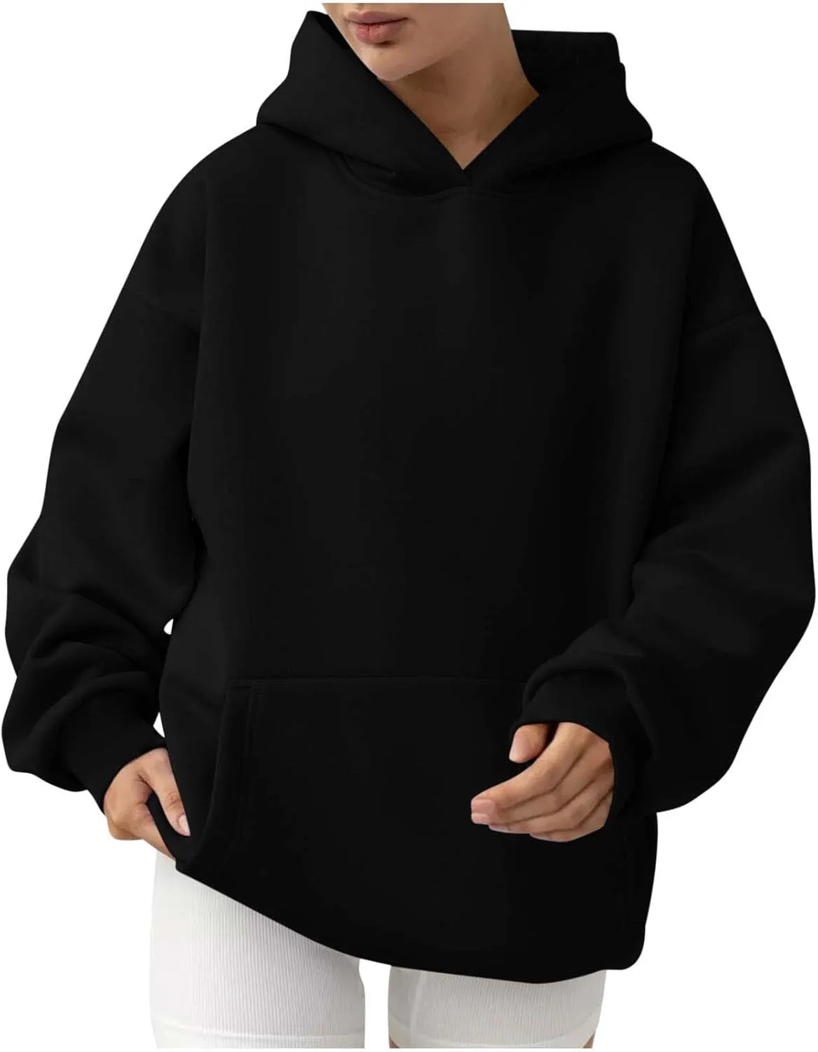 Lastesso Hoodies for Women Fleece Fall Warm Sweatshirts Trendy Solid Loose Pullovers Oversized Comfy Clothes with Pockets