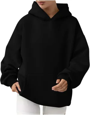 Lastesso Hoodies for Women Fleece Fall Warm Sweatshirts Trendy Solid Loose Pullovers Oversized Comfy Clothes with Pockets