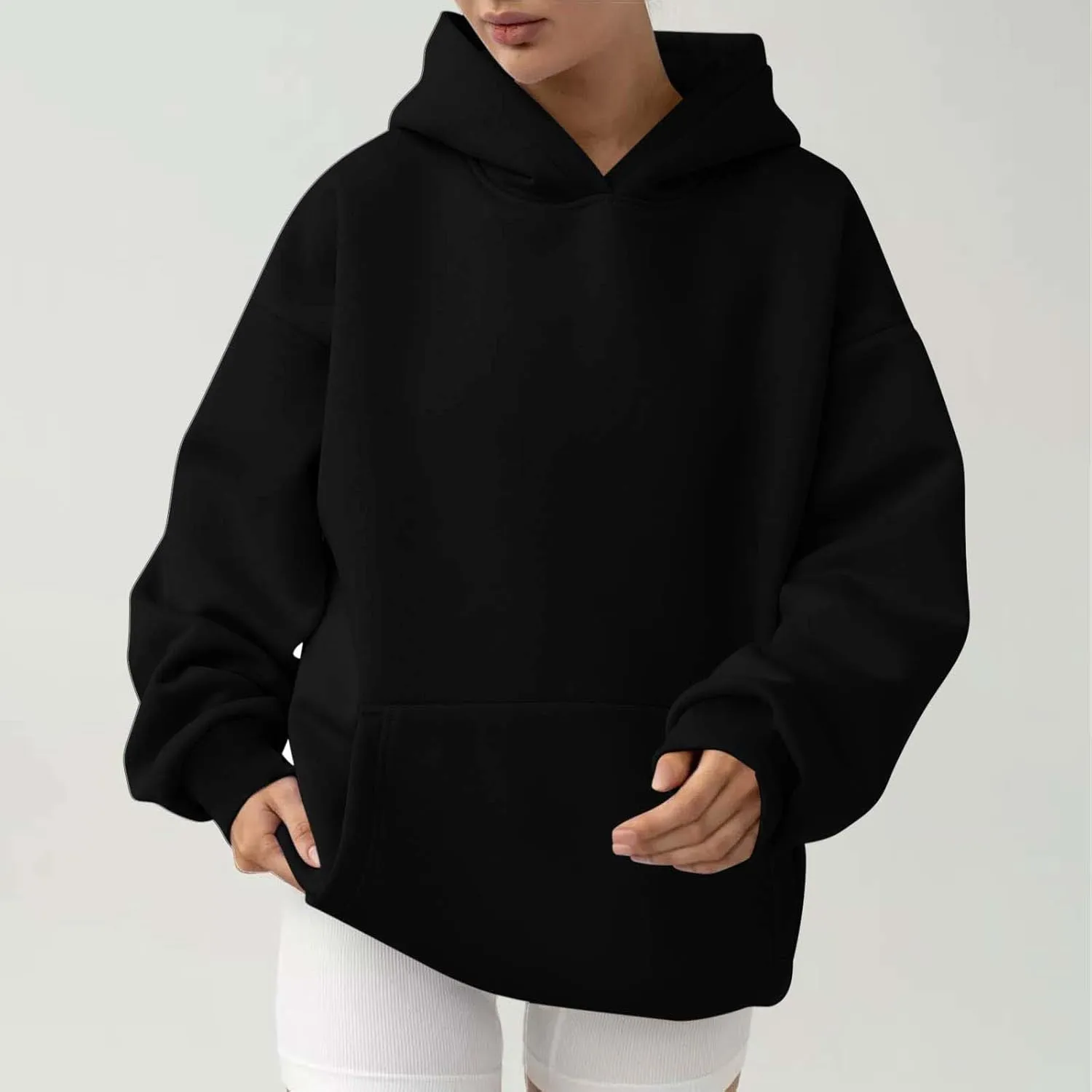 Lastesso Hoodies for Women Fleece Fall Warm Sweatshirts Trendy Solid Loose Pullovers Oversized Comfy Clothes with Pockets