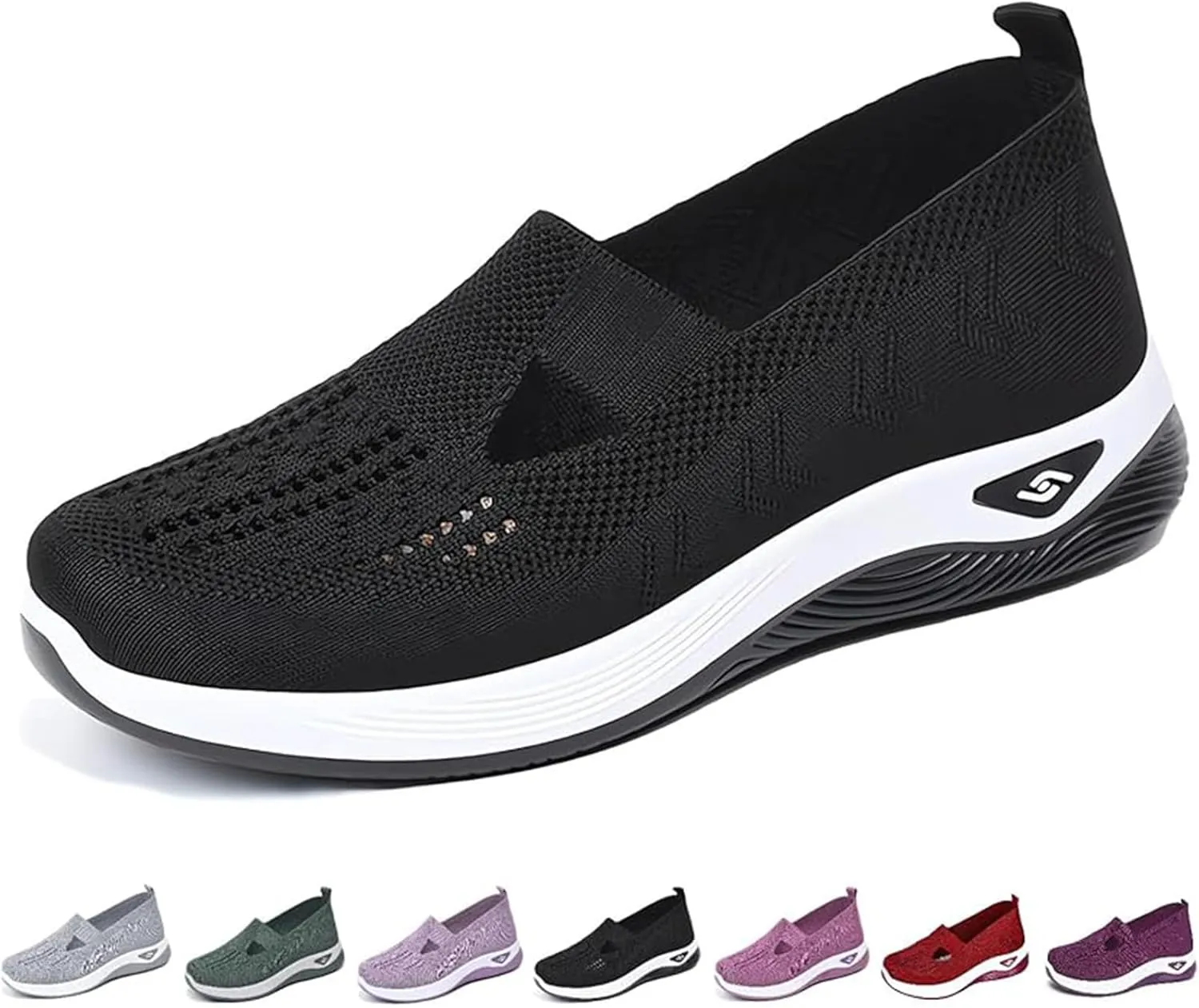 LELEBEAR Women's Comfortable Breathable Knitted Sneakers, Women's Woven Orthopedic Breathable Soft Shoes Arch Support, Women's Cut-Out Sneakers, Lightweight Outdoor Flat Shoes