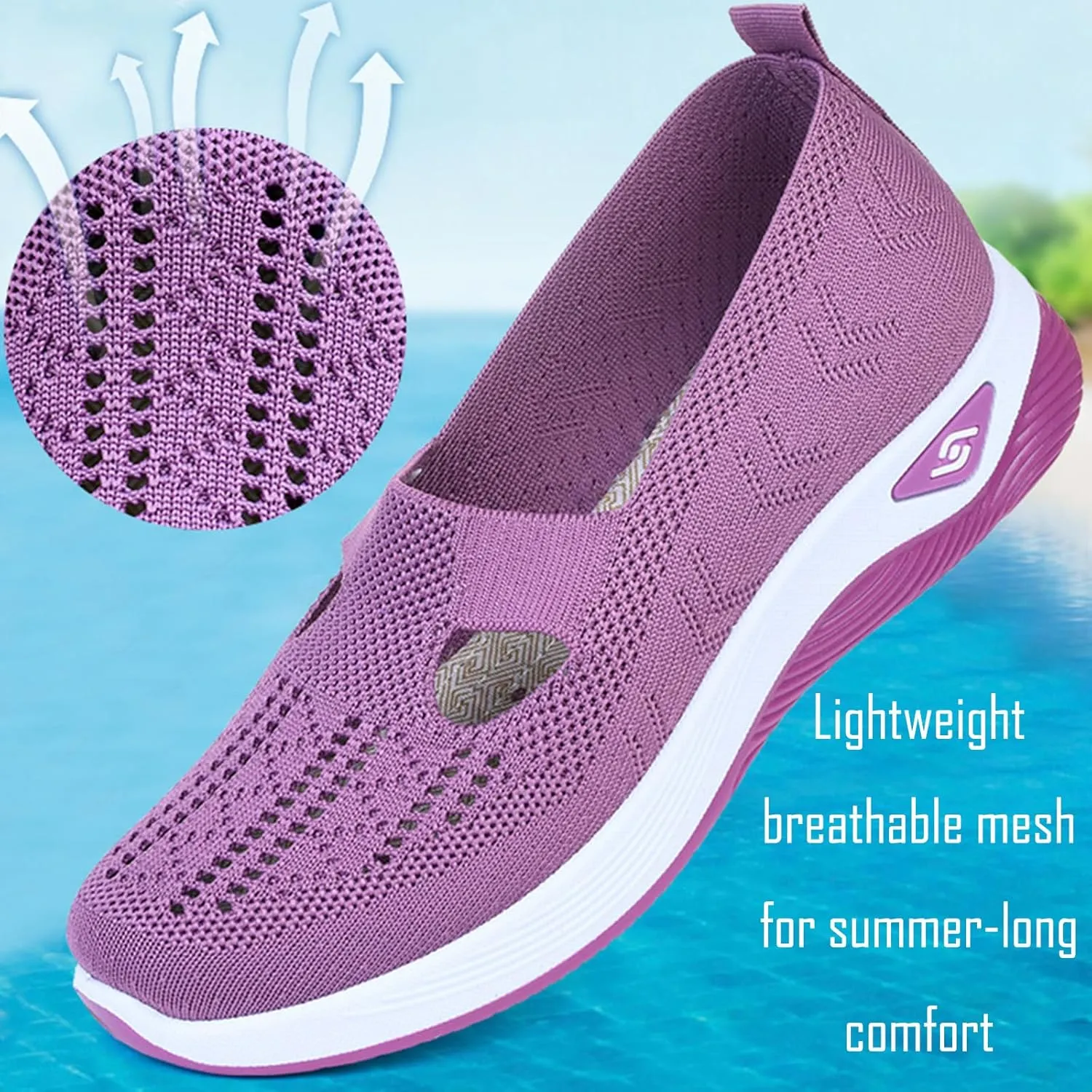 LELEBEAR Women's Comfortable Breathable Knitted Sneakers, Women's Woven Orthopedic Breathable Soft Shoes Arch Support, Women's Cut-Out Sneakers, Lightweight Outdoor Flat Shoes