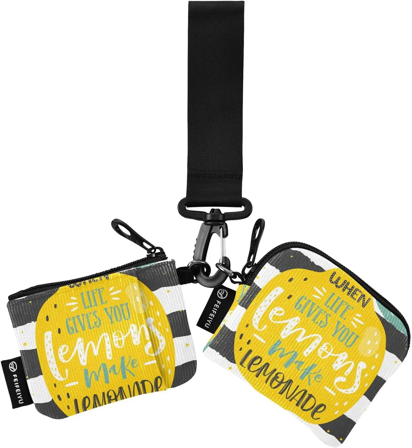 Lemon 2PCS Coin Purse Wristlet Wallets Keychain Wallet Zip Around Portable Wallet with Detachable Dual Pouch