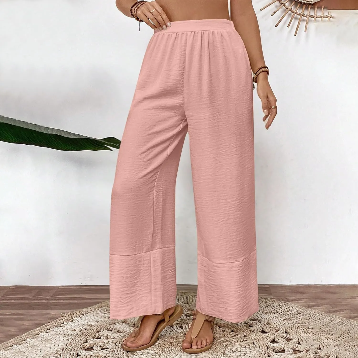 Liene Pants for Women,Womens Casual Summer 2025 Drawstring Elastic High Waist Pant Comfy Woman Trousers