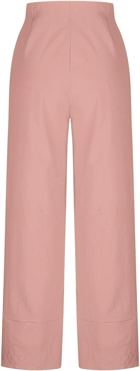 Liene Pants for Women,Womens Casual Summer 2025 Drawstring Elastic High Waist Pant Comfy Woman Trousers
