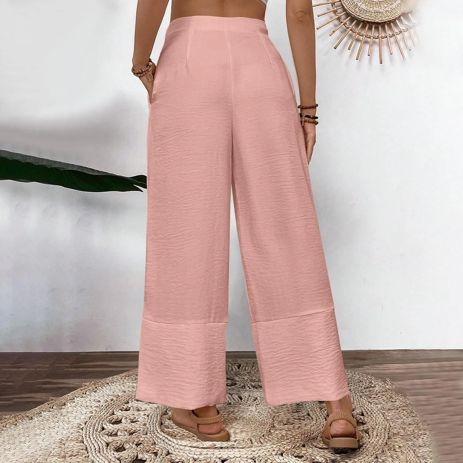 Liene Pants for Women,Womens Casual Summer 2025 Drawstring Elastic High Waist Pant Comfy Woman Trousers