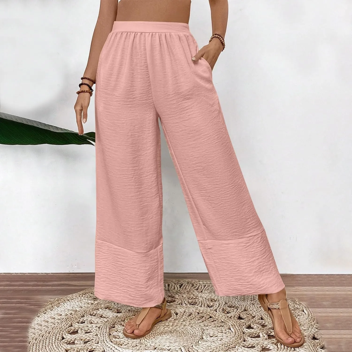 Liene Pants for Women,Womens Casual Summer 2025 Drawstring Elastic High Waist Pant Comfy Woman Trousers