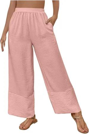 Liene Pants for Women,Womens Casual Summer 2025 Drawstring Elastic High Waist Pant Comfy Woman Trousers