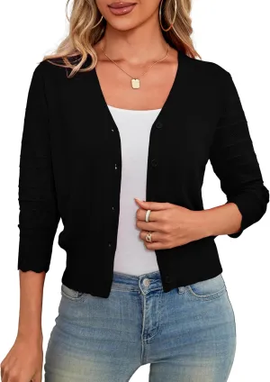 LIENRIDY Women's Crochet Cropped Cardigans Sweaters 3/4 Sleeve Open Front Bolero Shrugs, S-XL