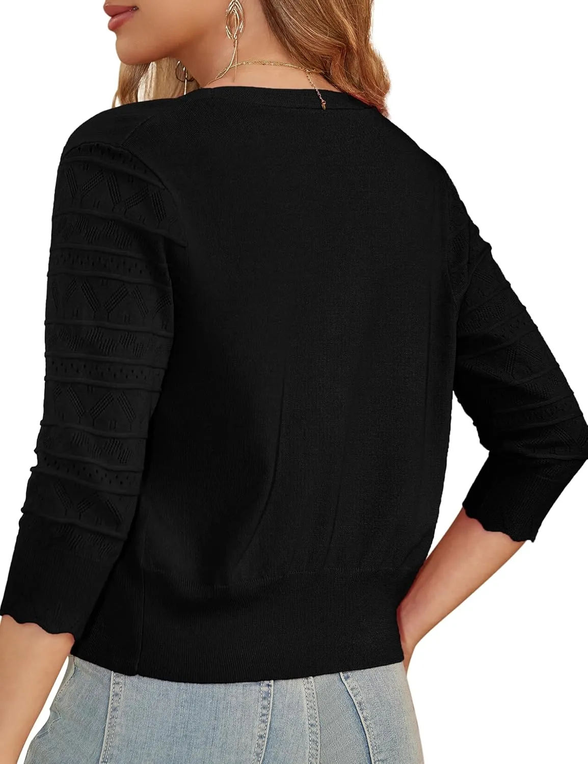 LIENRIDY Women's Crochet Cropped Cardigans Sweaters 3/4 Sleeve Open Front Bolero Shrugs, S-XL