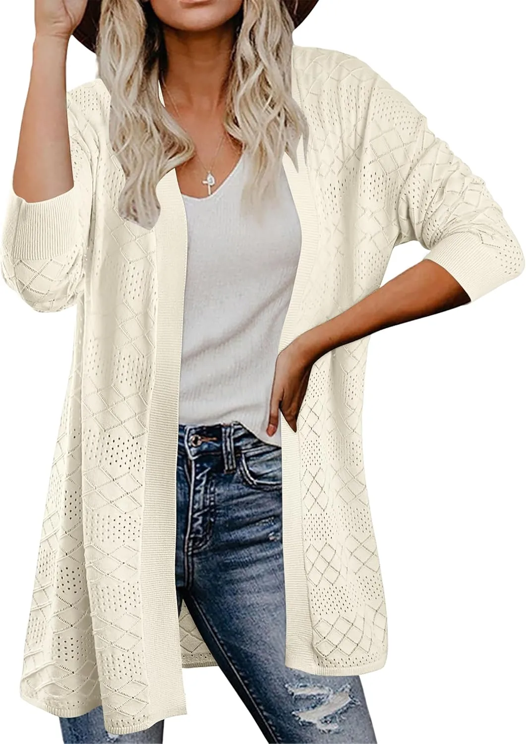 Lightweight Cardigans for Women Open Front Crochet Sweater Kimono Thin Drape Sun Protection Coverups Travel