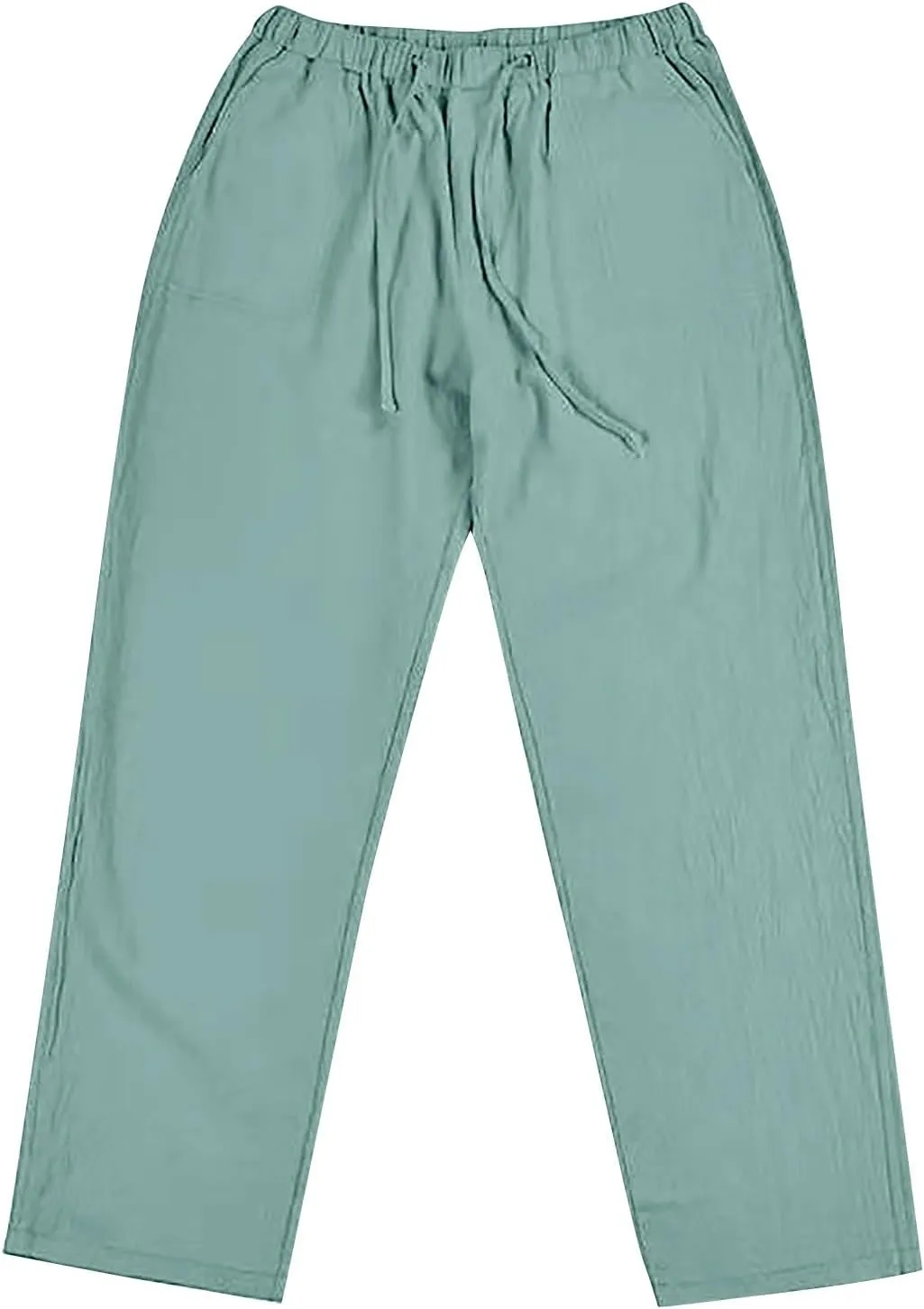 Linen Cargo Pants for Mens Solid Drawstring Workout Athletic Trousers with Pockets Hipster Cotton Casual Overalls Big & Tall
