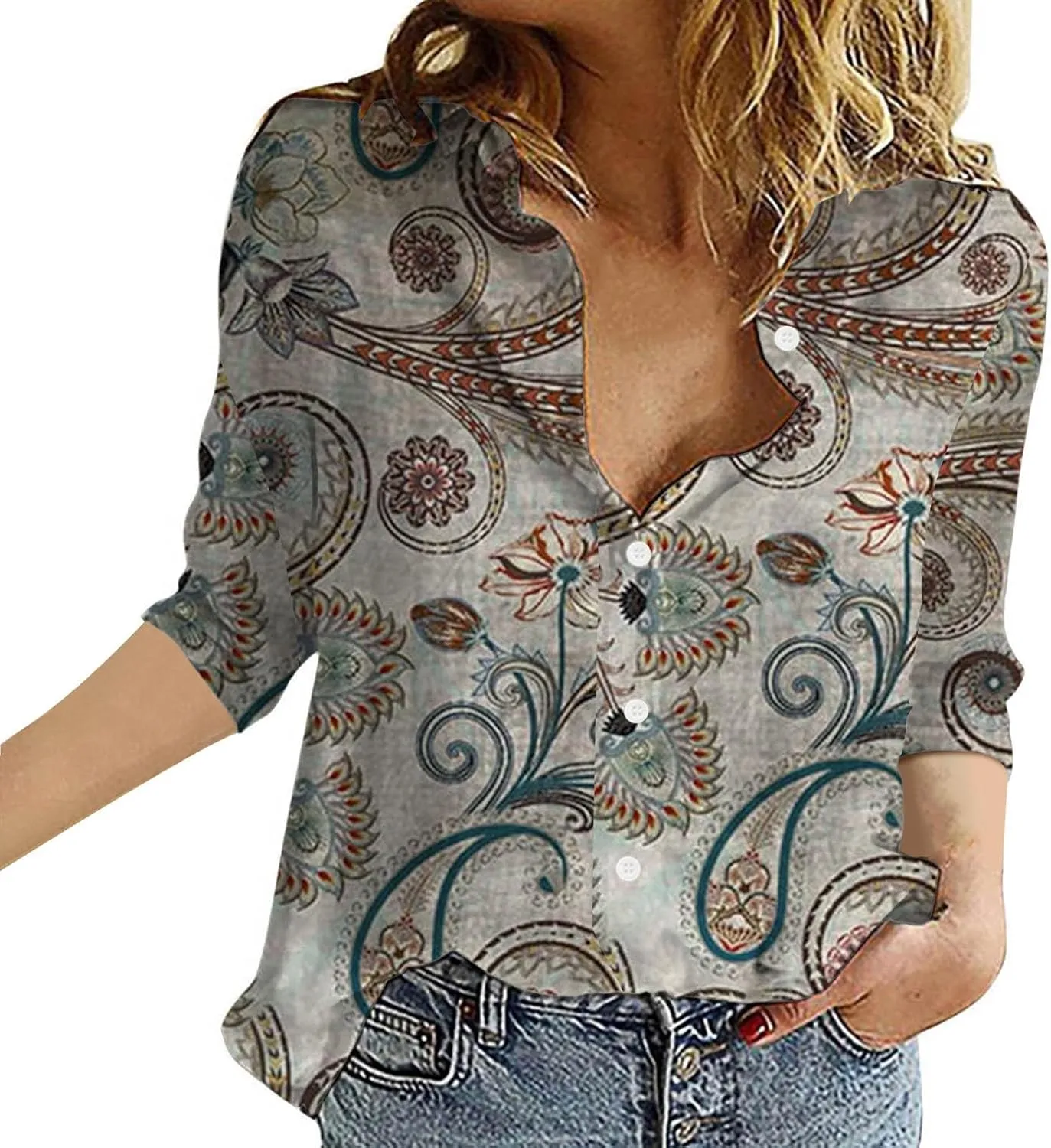 Linen Outfits Women White Linen Shirt Women Down Blouses Tops Long Sleeve Shirt for with Front Pocket Tops Long Sleeve