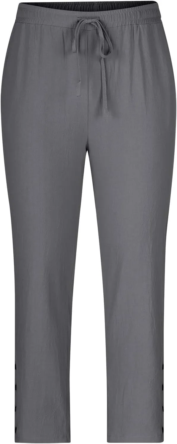 Linen Pants for Men Summer Big and Tall Beach Pants Drawstring Elastic Waist Trousers Loose Casual Tapered Pants
