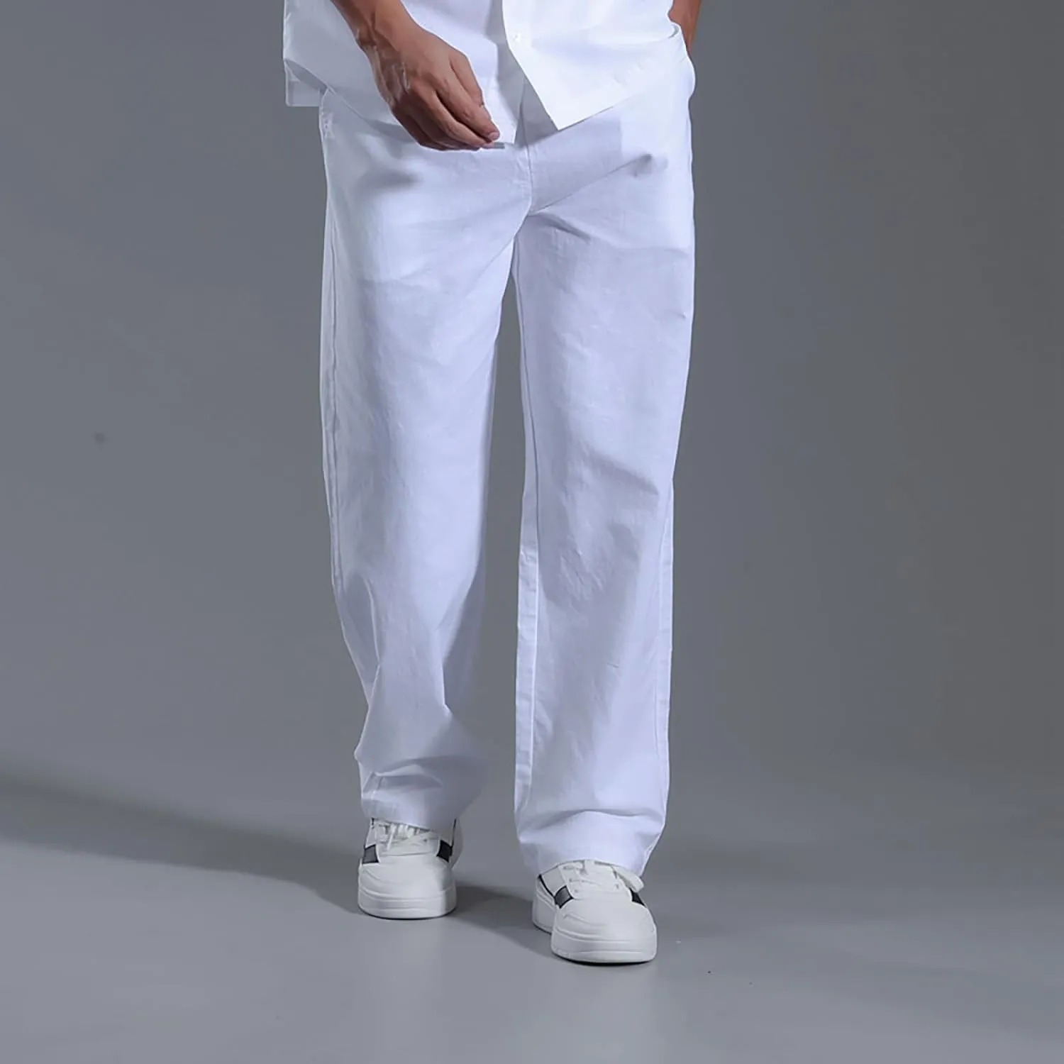 Linen Pants Men Dress Slim Fit Work Pants Casual Straight Leg Trousers Summer Lightweight Breathable Lounge Pants
