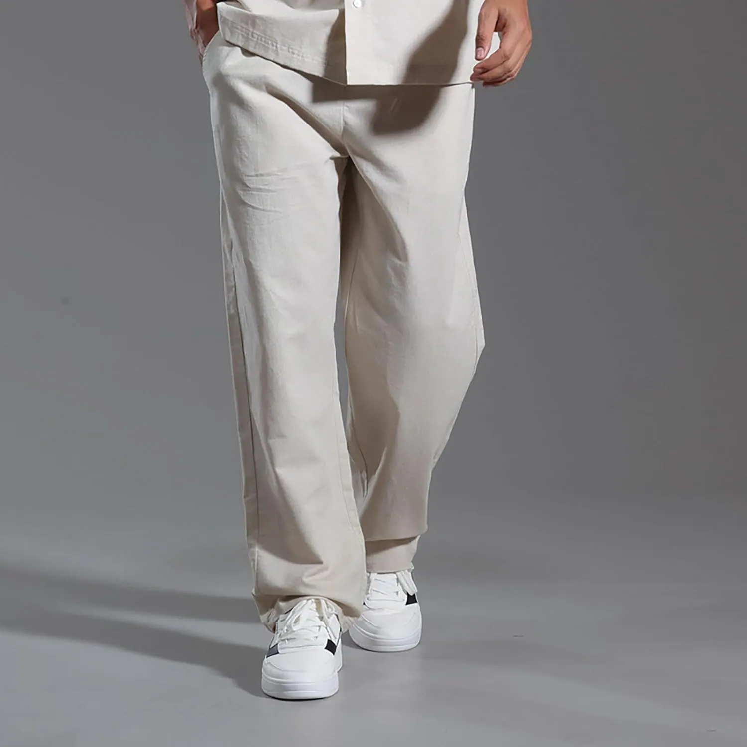 Linen Pants Men Dress Slim Fit Work Pants Casual Straight Leg Trousers Summer Lightweight Breathable Lounge Pants