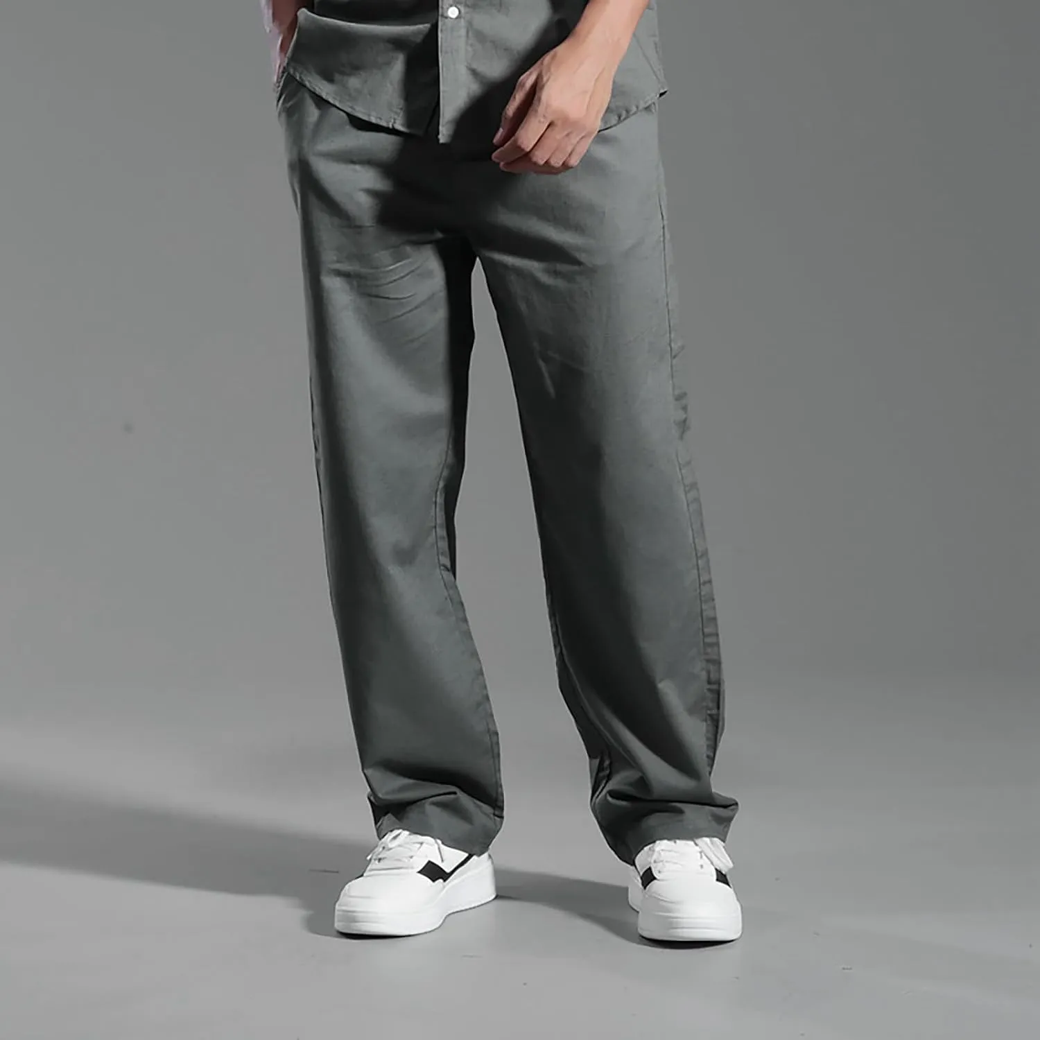 Linen Pants Men Dress Slim Fit Work Pants Casual Straight Leg Trousers Summer Lightweight Breathable Lounge Pants