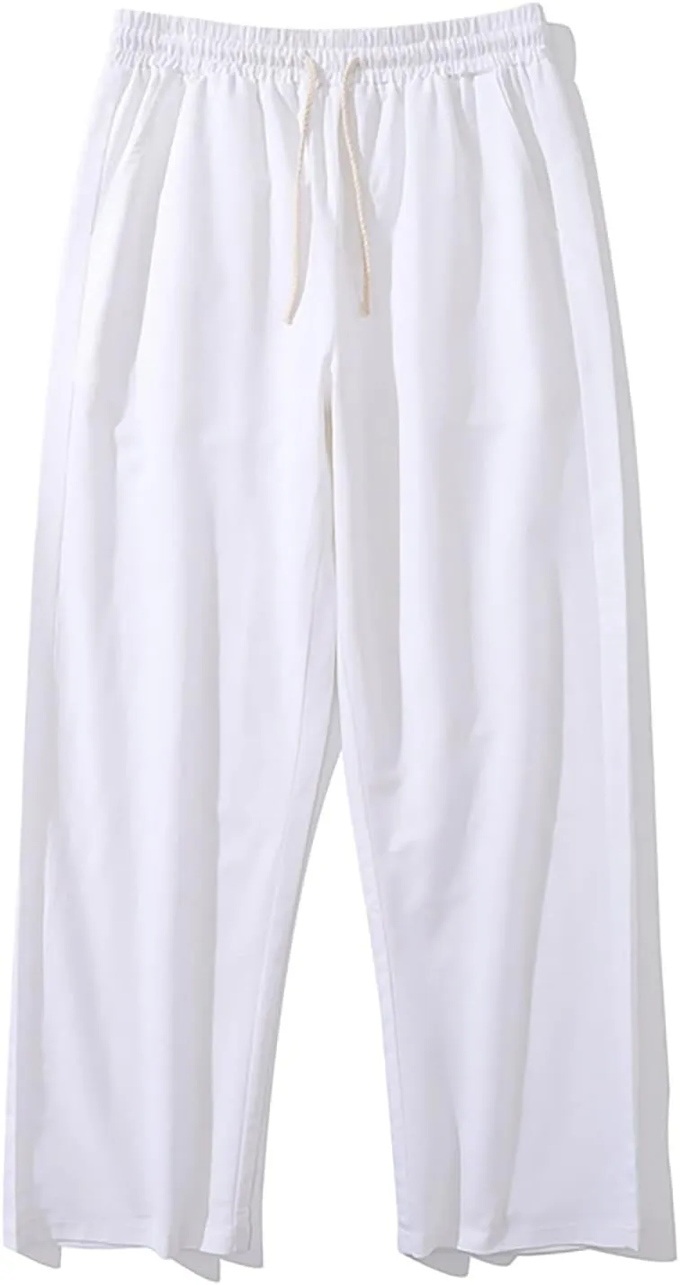 Linen Pants Men Dress Slim Fit Work Pants Casual Straight Leg Trousers Summer Lightweight Breathable Lounge Pants