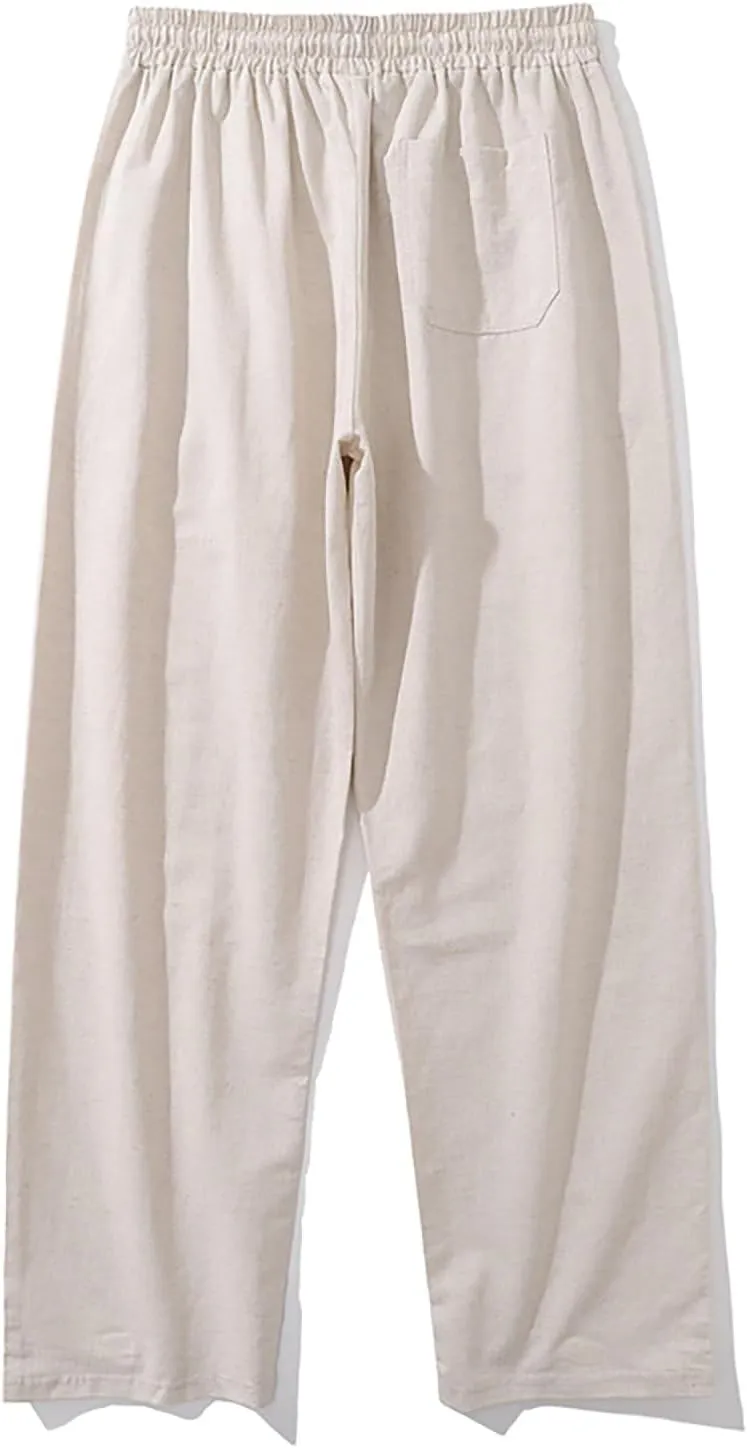 Linen Pants Men Dress Slim Fit Work Pants Casual Straight Leg Trousers Summer Lightweight Breathable Lounge Pants