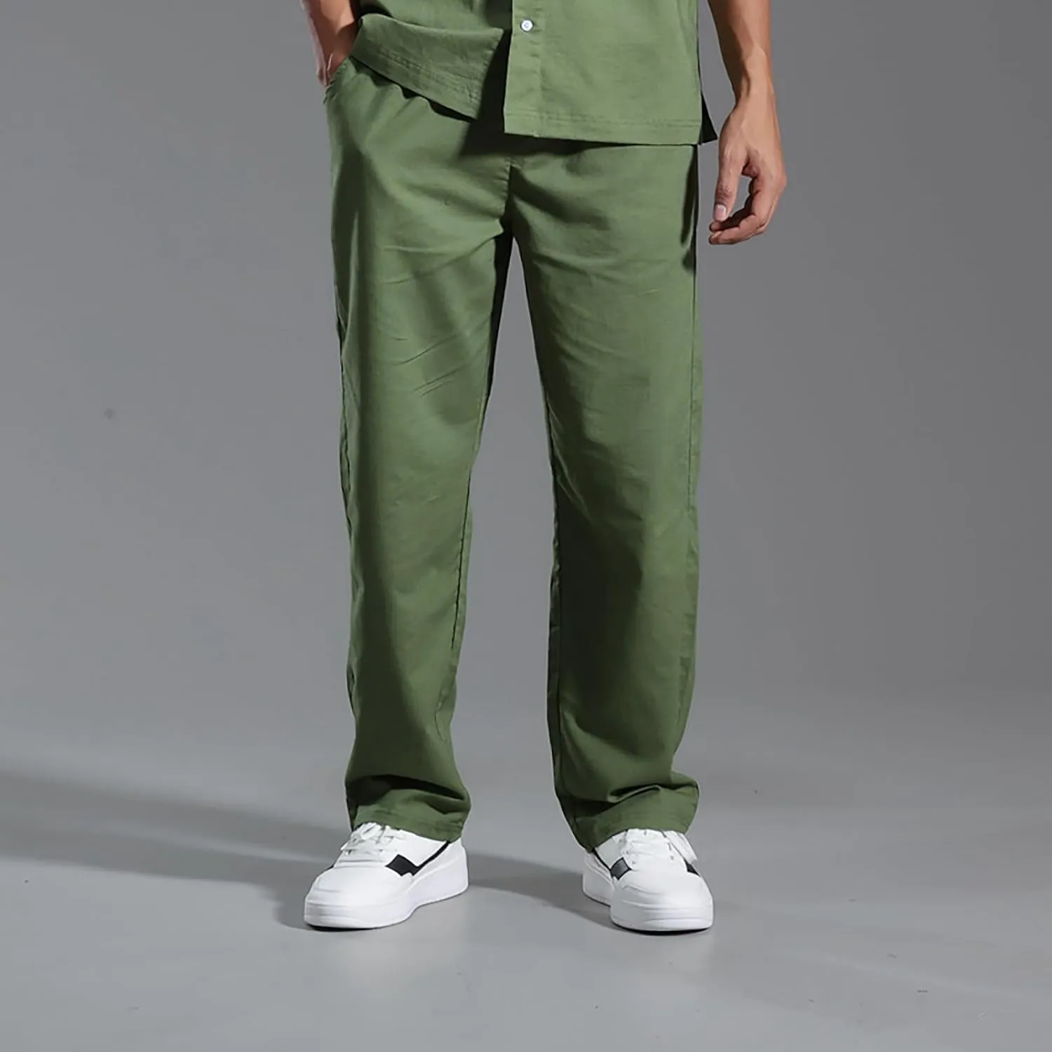 Linen Pants Men Dress Slim Fit Work Pants Casual Straight Leg Trousers Summer Lightweight Breathable Lounge Pants