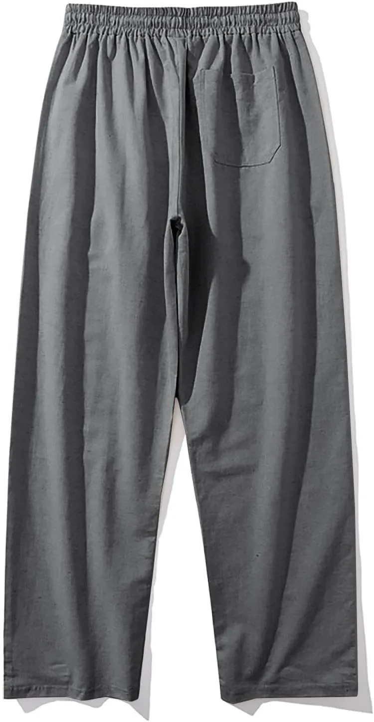 Linen Pants Men Dress Slim Fit Work Pants Casual Straight Leg Trousers Summer Lightweight Breathable Lounge Pants