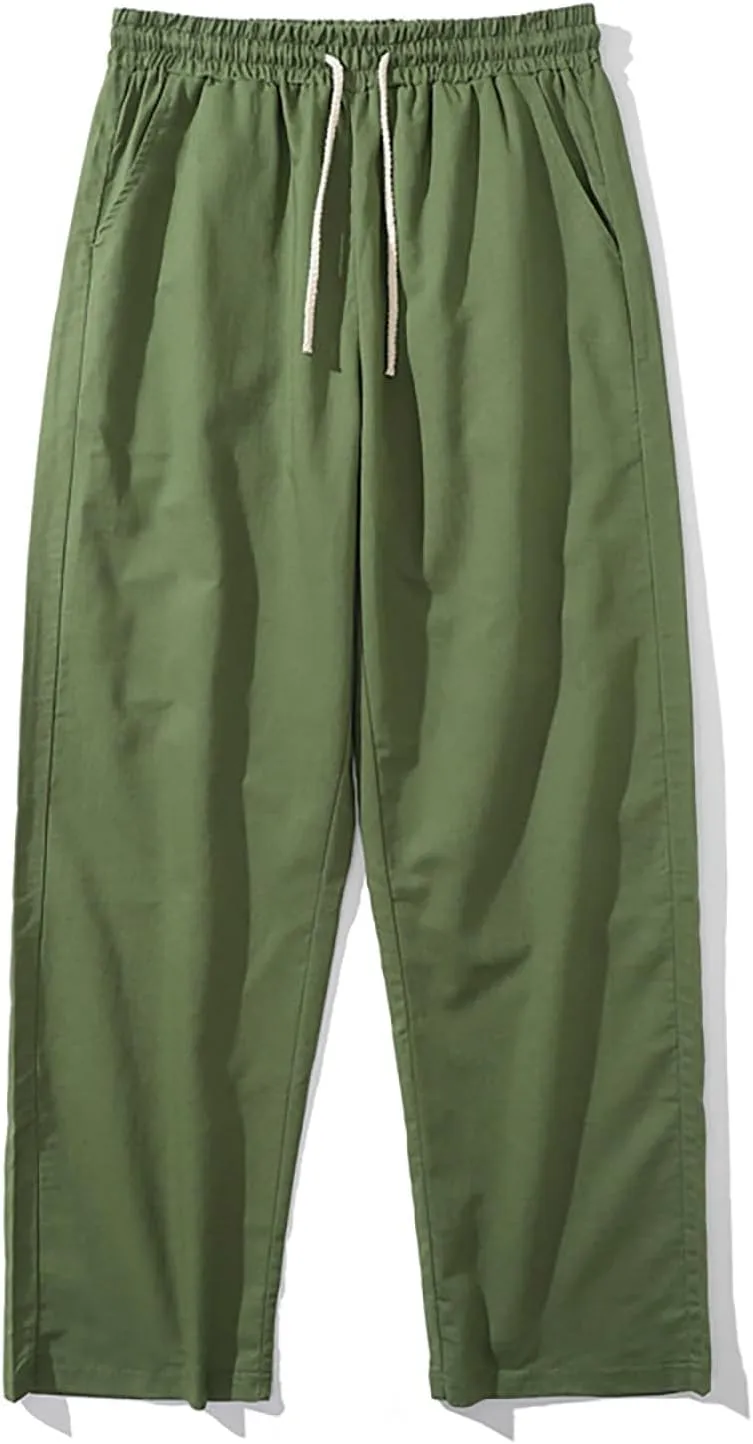 Linen Pants Men Dress Slim Fit Work Pants Casual Straight Leg Trousers Summer Lightweight Breathable Lounge Pants