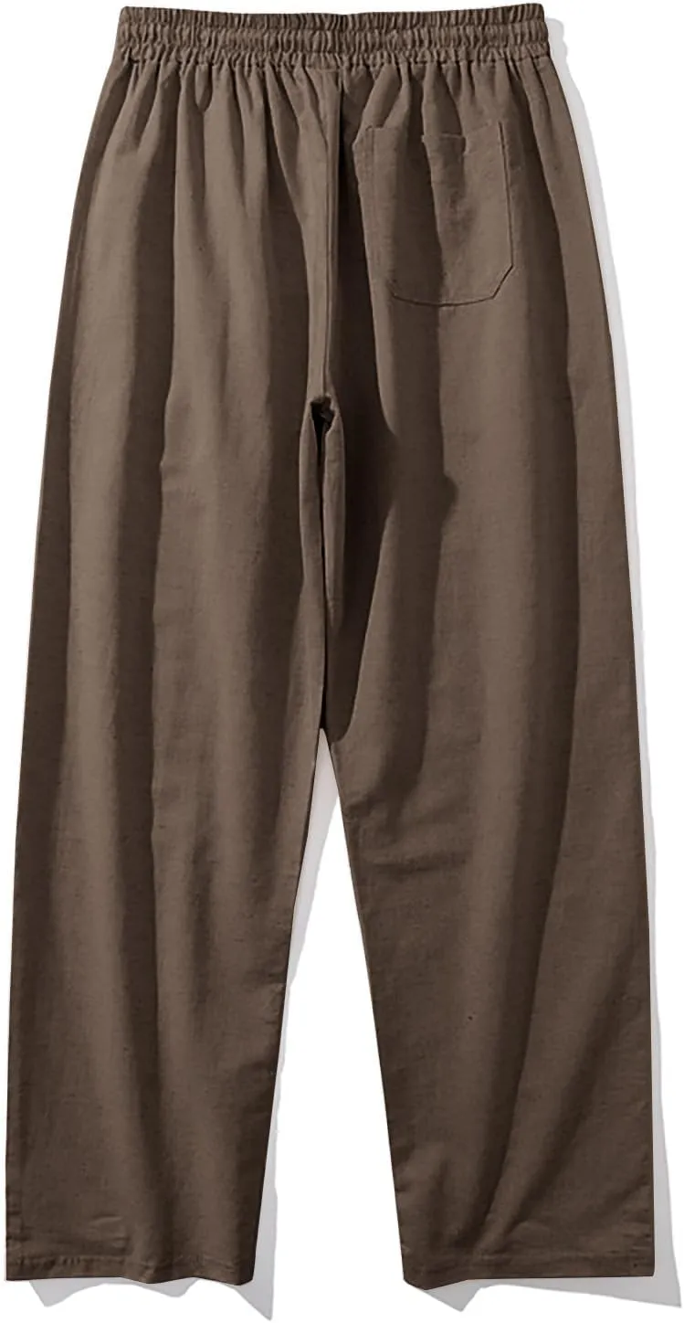 Linen Pants Men Dress Slim Fit Work Pants Casual Straight Leg Trousers Summer Lightweight Breathable Lounge Pants