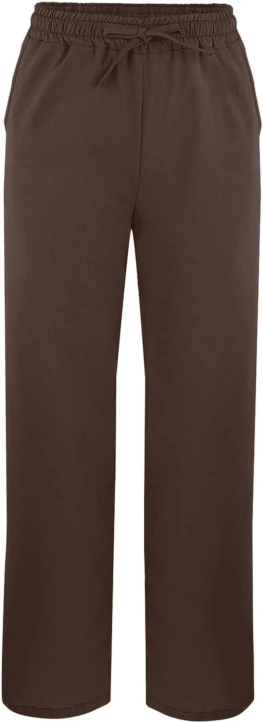 Linen Pants Women High Waisted Elastic Drawstring Beach Pants Casual Loose Lightweight Wide Leg Trousers with Pockets