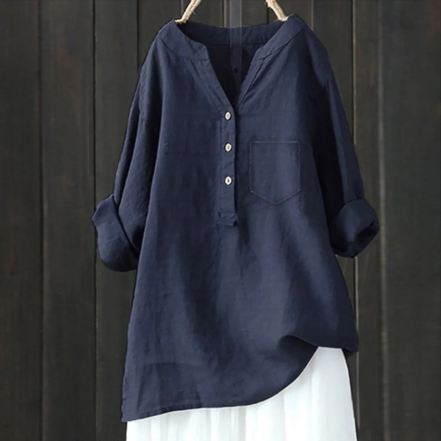 Linen Shirts for Women 2025 Buttons V Neck Cloths Long Sleeve Pockets Tshirt Trendy Dressy Blouses Casual Tunic Tops