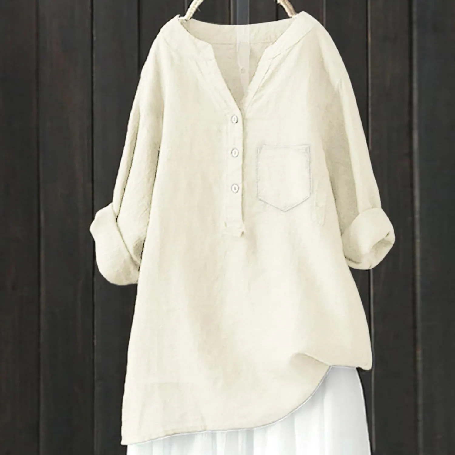 Linen Shirts for Women 2025 Buttons V Neck Cloths Long Sleeve Pockets Tshirt Trendy Dressy Blouses Casual Tunic Tops