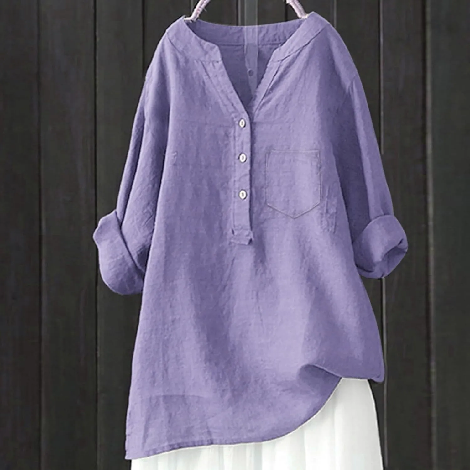 Linen Shirts for Women 2025 Buttons V Neck Cloths Long Sleeve Pockets Tshirt Trendy Dressy Blouses Casual Tunic Tops