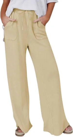 Linen Trousers Women Summer Cotton Palazzo Pants for Womens Dressy Pant Drawstring Woman