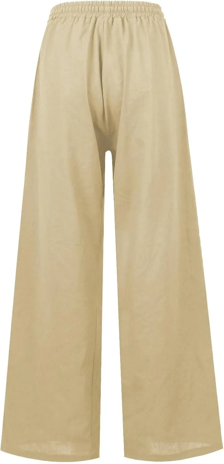 Linen Trousers Women Summer Cotton Palazzo Pants for Womens Dressy Pant Drawstring Woman
