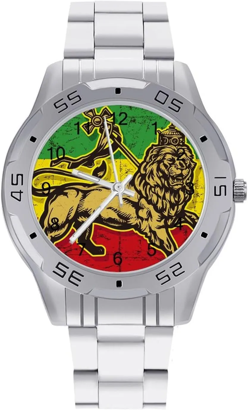 Lion of Judah Flag Classic Wrist Watches for Men Casual Business Dress Watch with Stainless Steel Band Work Party
