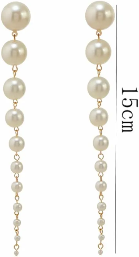 Long Pearl Earrings for Women Boho Gold Pearl Tassel Earrings for Women Bridal Wedding