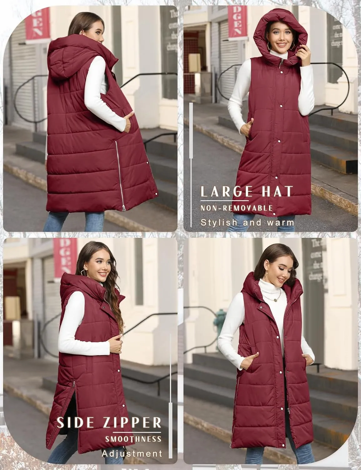 Long Puffer Vest Women Quilted Hooded Vest Zip Up Sleeveless Vests Outerwear Padded Jacket Warm Winter Coat 2025