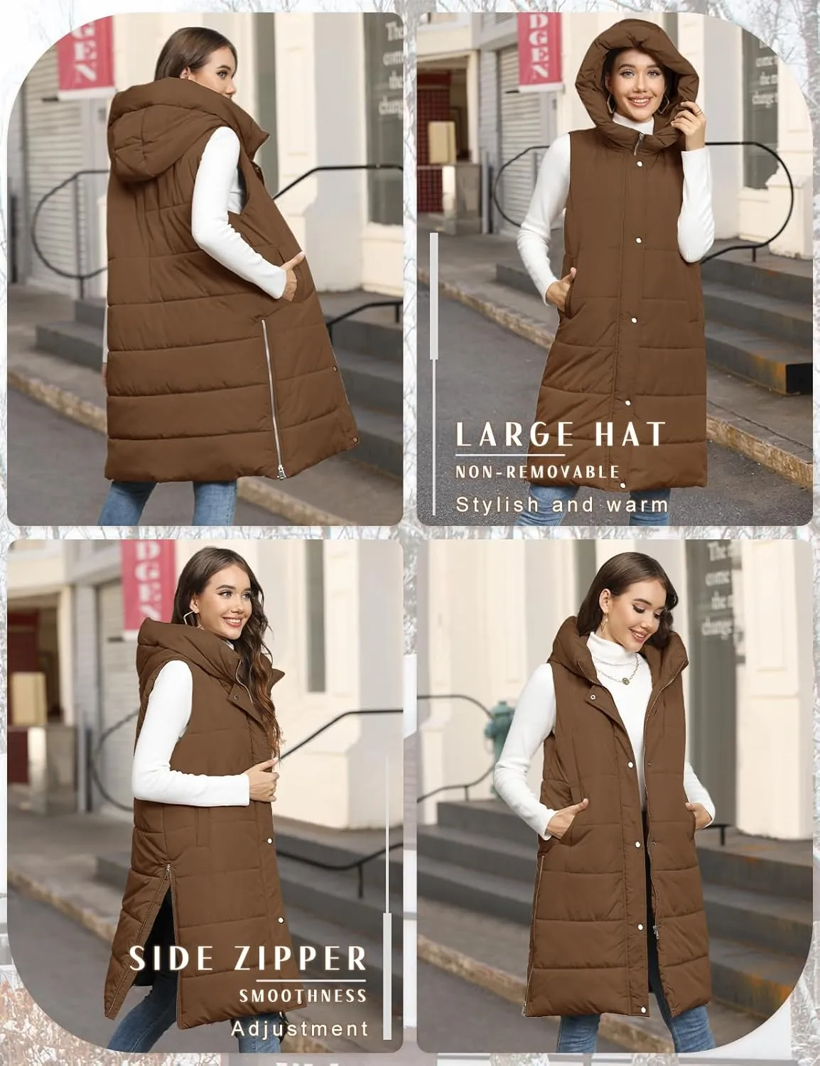 Long Puffer Vest Women Quilted Hooded Vest Zip Up Sleeveless Vests Outerwear Padded Jacket Warm Winter Coat 2025