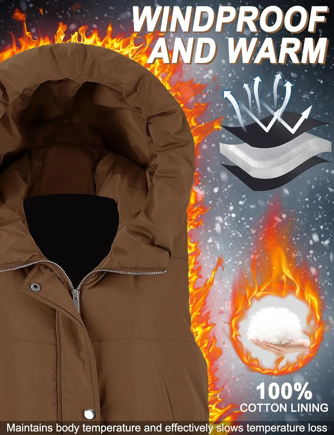 Long Puffer Vest Women Quilted Hooded Vest Zip Up Sleeveless Vests Outerwear Padded Jacket Warm Winter Coat 2025