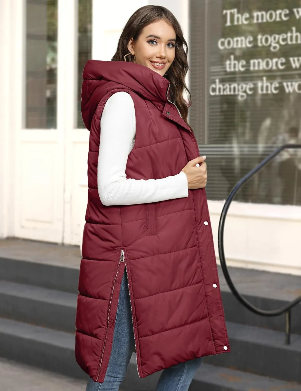 Long Puffer Vest Women Quilted Hooded Vest Zip Up Sleeveless Vests Outerwear Padded Jacket Warm Winter Coat 2025