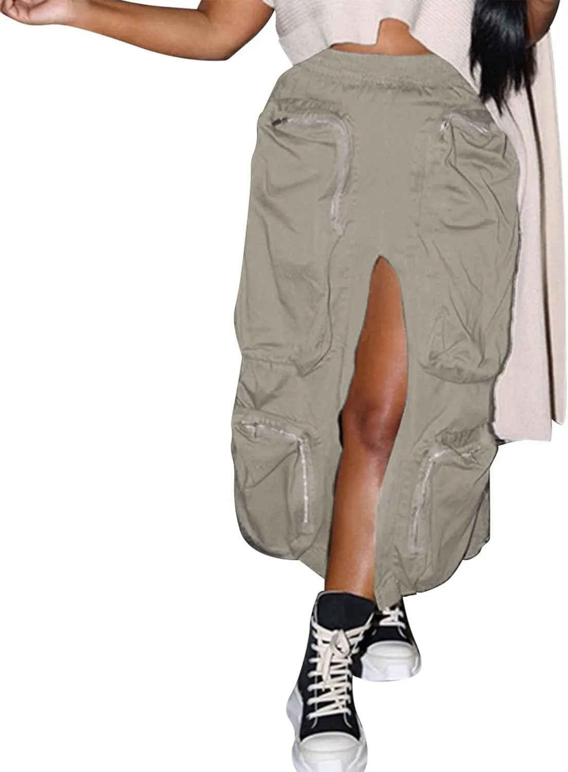 Long Skirt for Women Long Skirt with Slit for Womens Autumn Retro Solid Midi Skirts with Pocket Summer Long Maxi