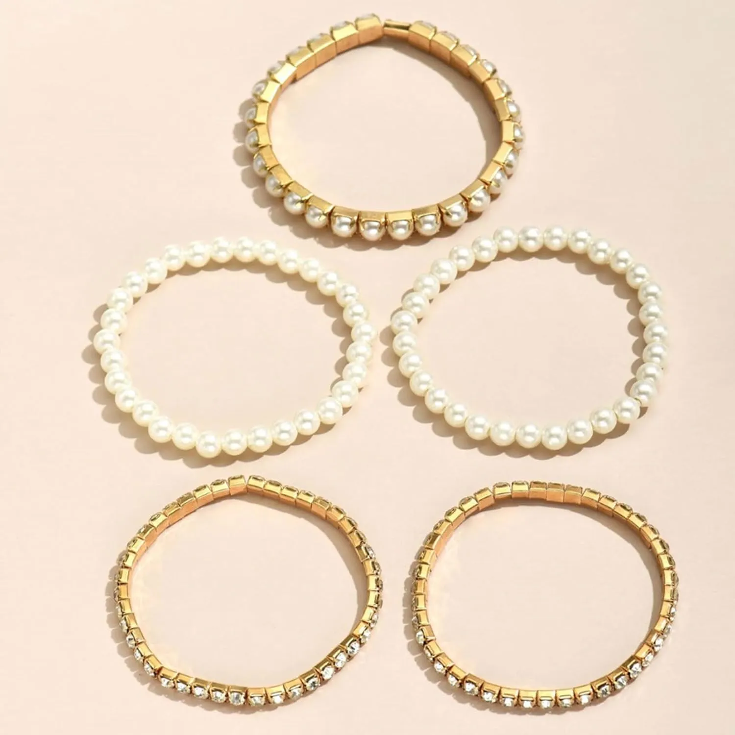 Long tiantian Pearl Bracelets for Women Pearl Jewelry Crystal Rhinestone Bangle Bracelets for Women Beaded Stretch Strand Stackable Bracelets Wedding Jewelry for Brides