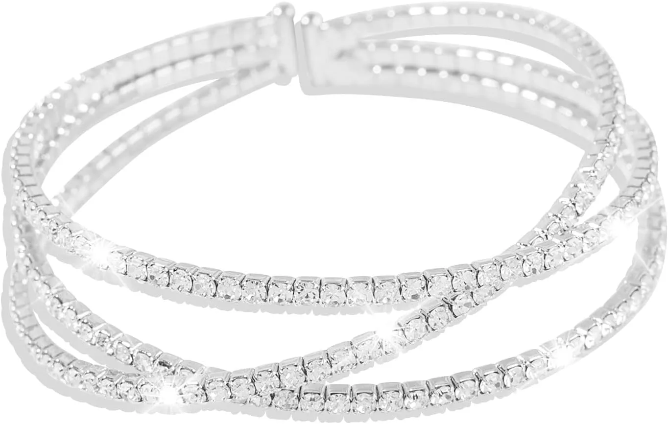 Long tiantian Pearl Bracelets for Women Pearl Jewelry Crystal Rhinestone Bangle Bracelets for Women Beaded Stretch Strand Stackable Bracelets Wedding Jewelry for Brides