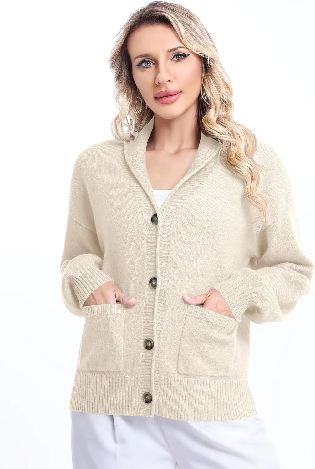 LUYAA Women's Cardigan Sweaters 2024 Oversized Open Front Button V Neck Lightweight Cardigans Outerwear