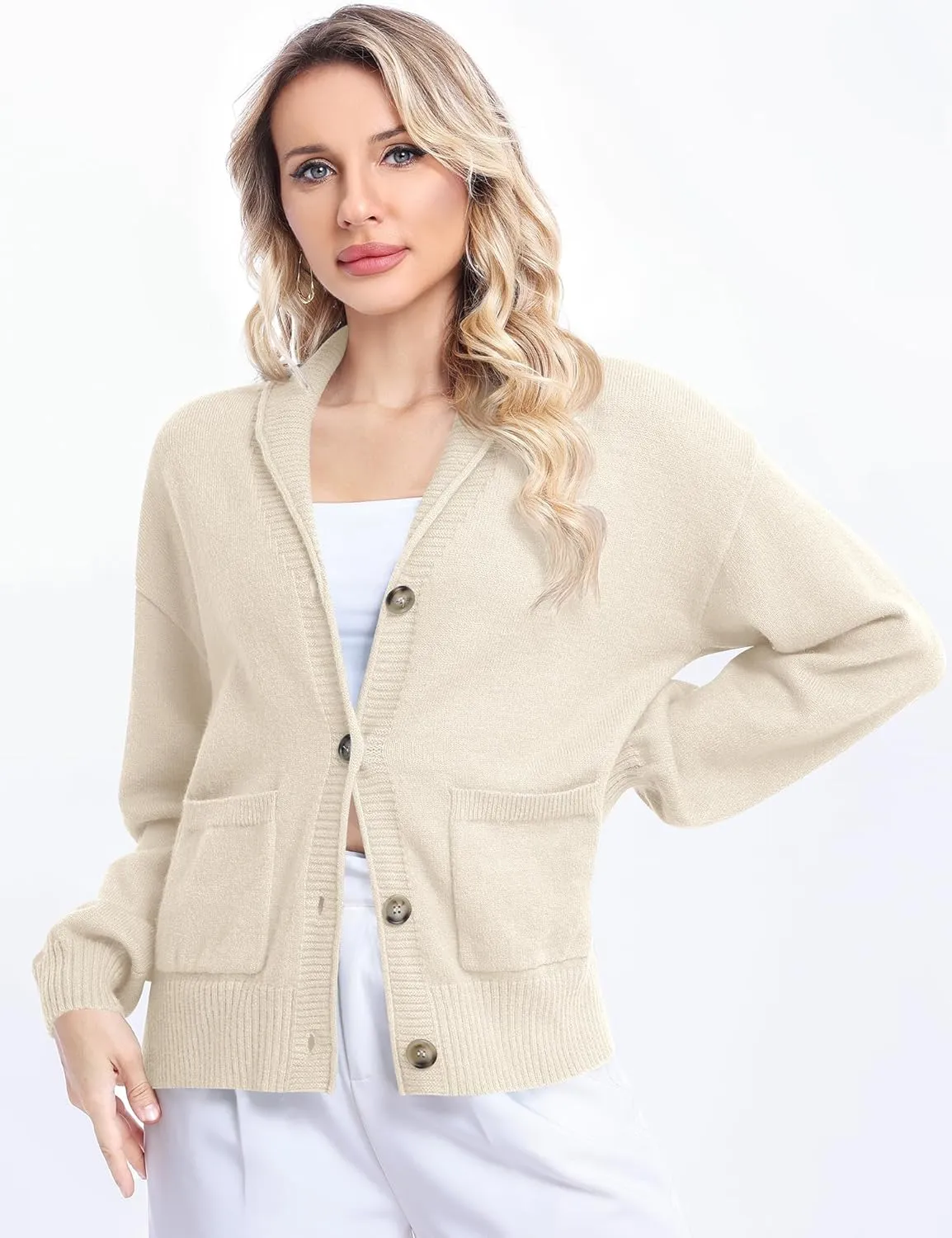 LUYAA Women's Cardigan Sweaters 2024 Oversized Open Front Button V Neck Lightweight Cardigans Outerwear