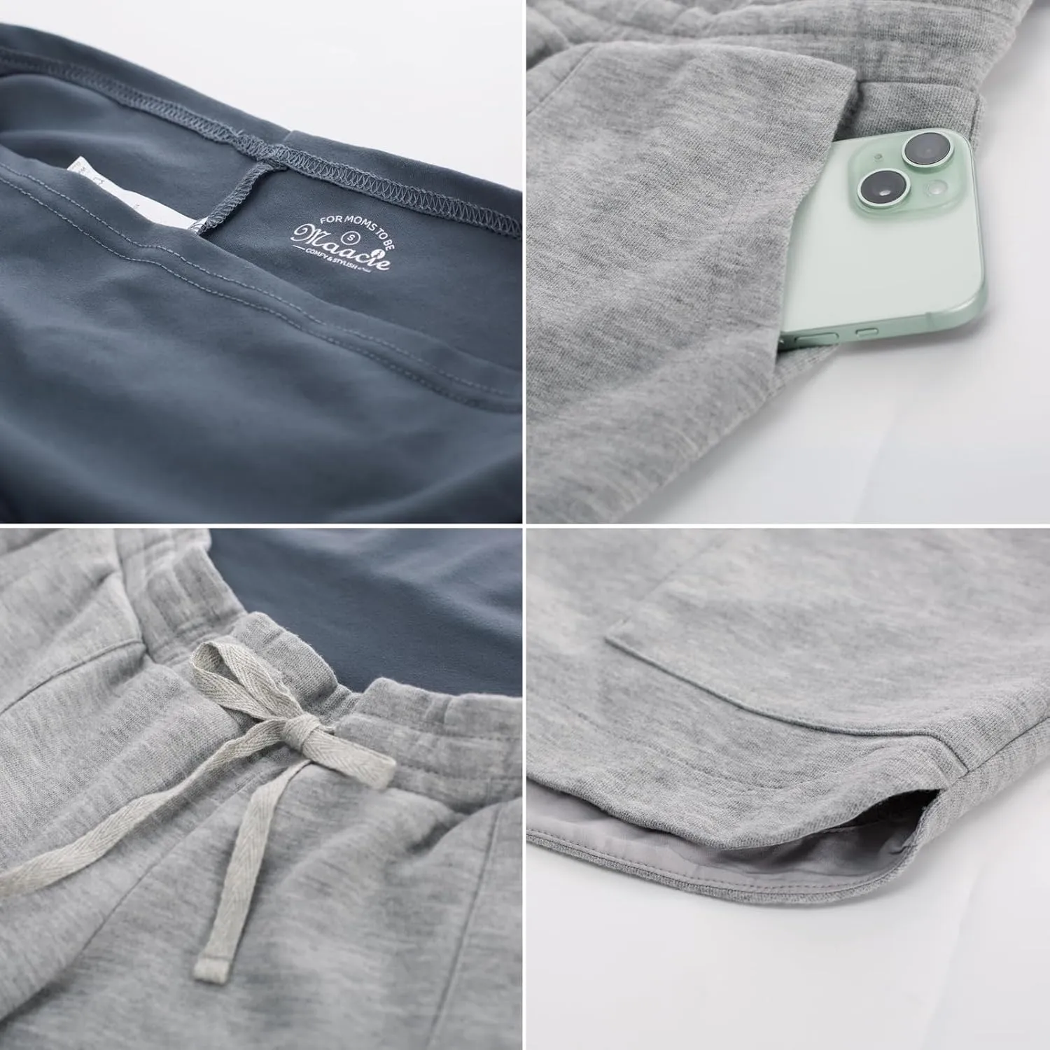 Maacie Maternity Sweat Shorts 2025 High Waist Shorts Lounge Casual Curved Slit Shorts with Pockets