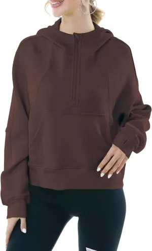 MAGICMK Womens Pullover Sweatshirts Zipper Up Hoodie Fall Winter Cropped Long Sleeve Outfits Oversize Top