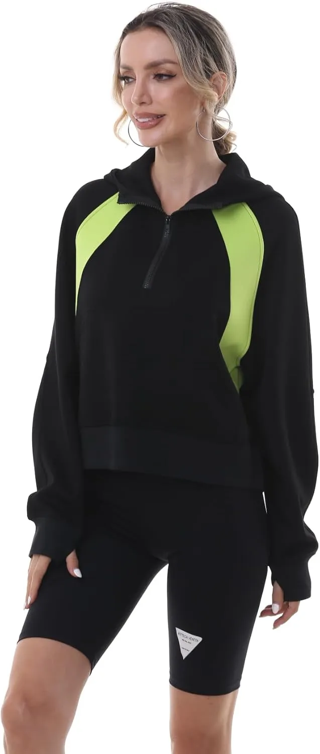 MAGICMK Womens Pullover Sweatshirts Zipper Up Hoodie Fall Winter Cropped Long Sleeve Outfits Oversize Top