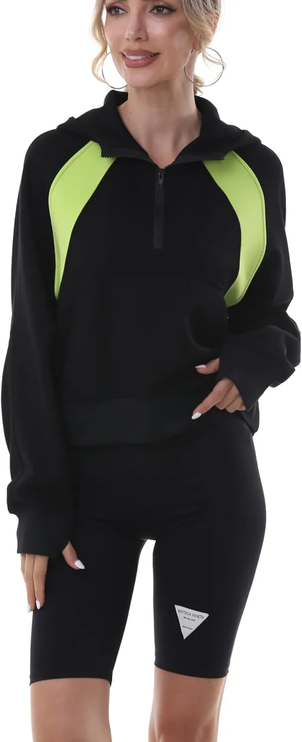 MAGICMK Womens Pullover Sweatshirts Zipper Up Hoodie Fall Winter Cropped Long Sleeve Outfits Oversize Top
