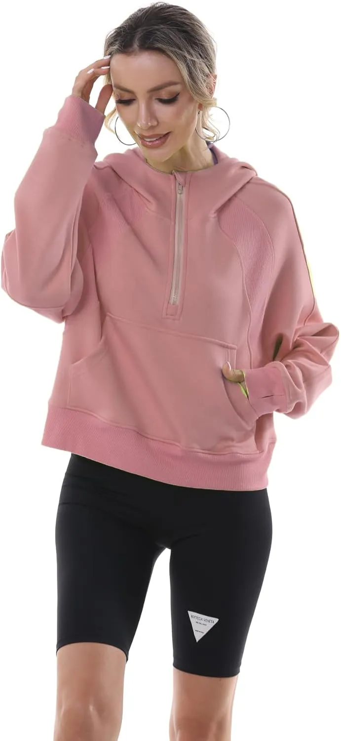 MAGICMK Womens Pullover Sweatshirts Zipper Up Hoodie Fall Winter Cropped Long Sleeve Outfits Oversize Top
