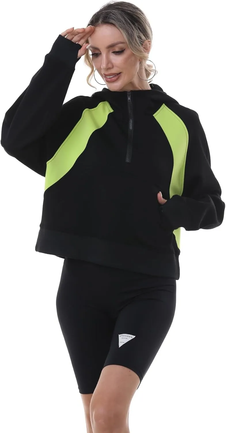 MAGICMK Womens Pullover Sweatshirts Zipper Up Hoodie Fall Winter Cropped Long Sleeve Outfits Oversize Top