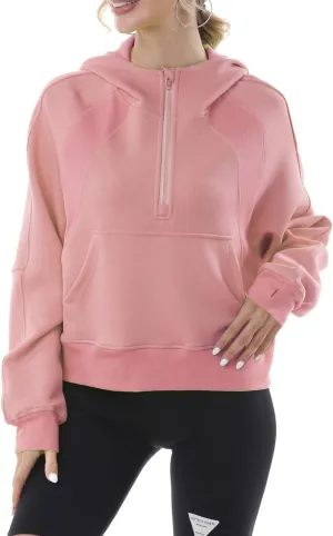 MAGICMK Womens Pullover Sweatshirts Zipper Up Hoodie Fall Winter Cropped Long Sleeve Outfits Oversize Top